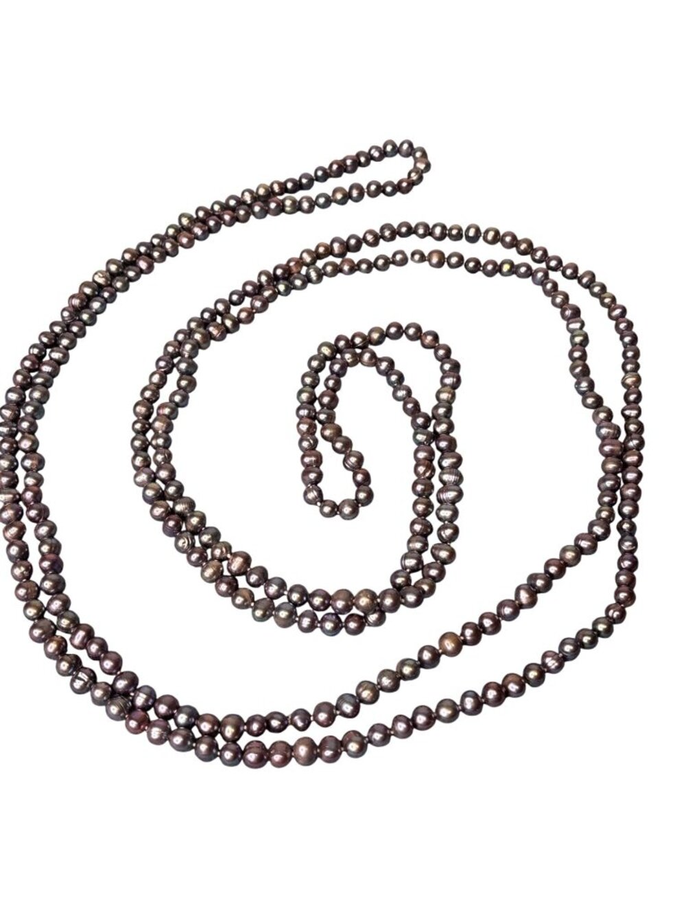 Endless Freshwater Pearl Necklace 100 Inches Dark Iridescent Knotted